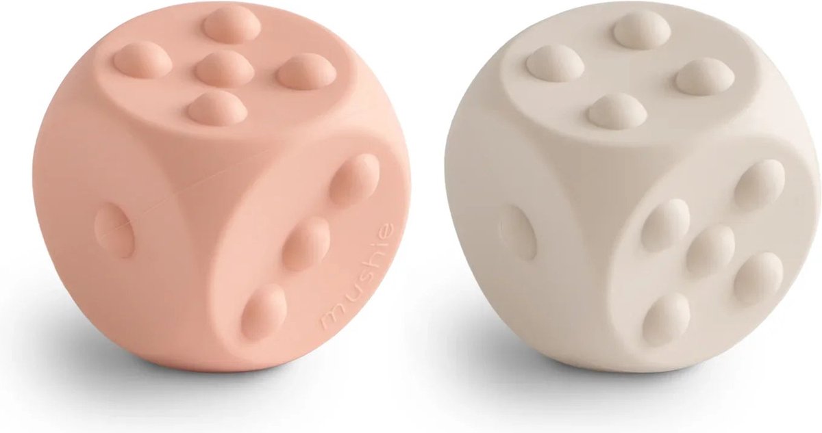 Mushie Bijtspeeltje Dice Press Toy | Blush / Shifting sands